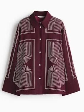 H&M Maroon Geometric Button-Down Shirt